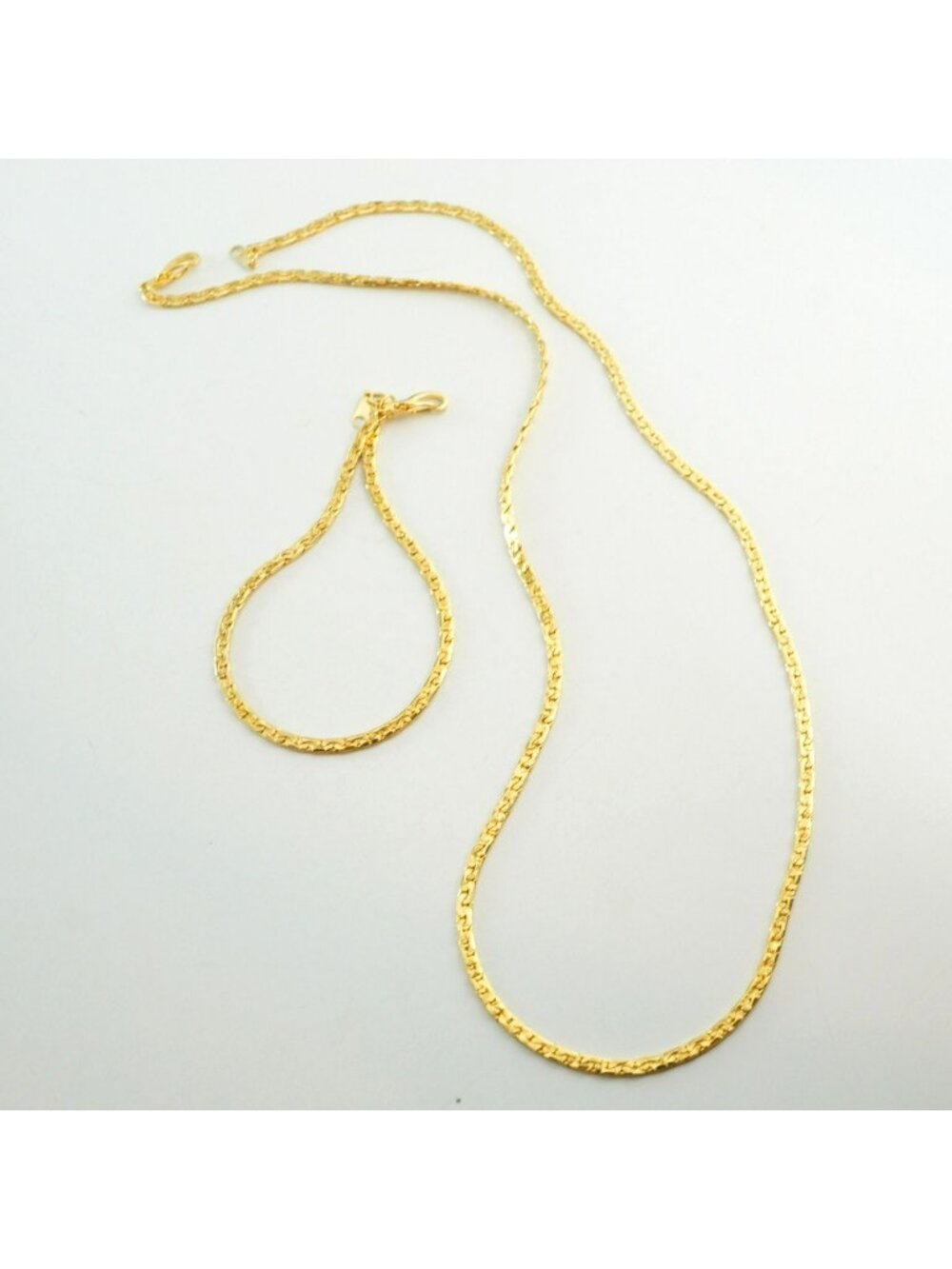 Vintage Gold Plated Chain Set 20" Necklace 7.5" Bracelet Link Design